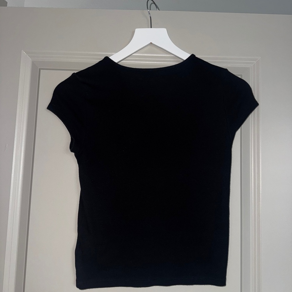 Black Short Sleeve Ribbed Top - Small - Picture 2 of 4